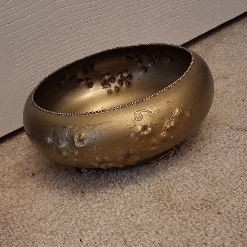 Brass Floral Embossed 4-footed Bowl or Planter - Vintage